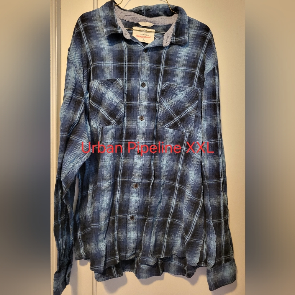 urban pipeline Blue Plaid Long-Sleeve Button Down Shirt